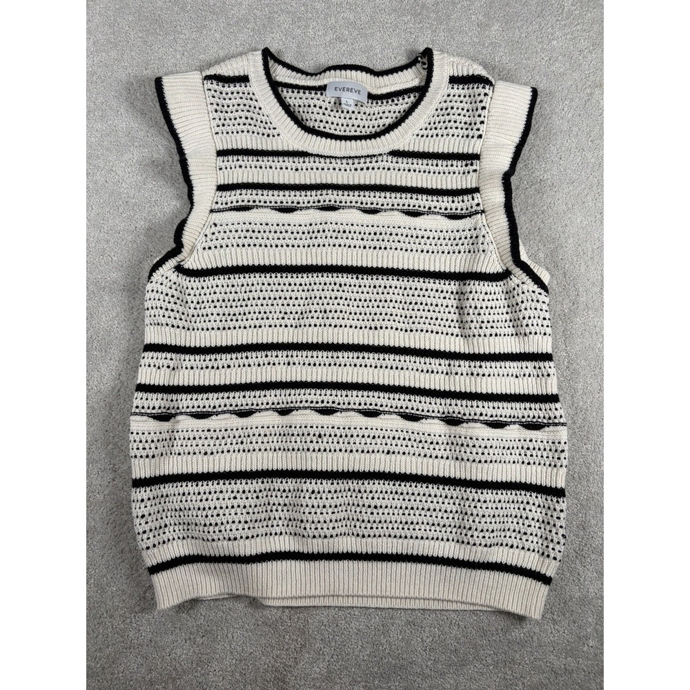 Evereve Sweater Vest Womens Black White Large Crew Neck Pullover‎